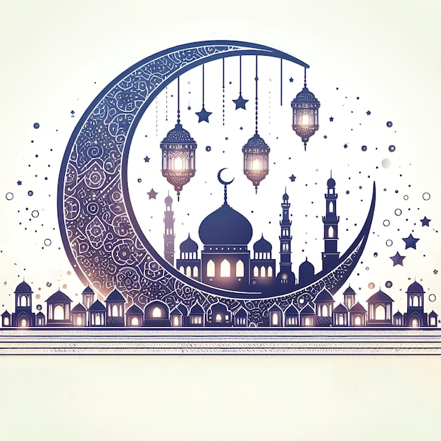 a drawing of a mosque with a moon and stars