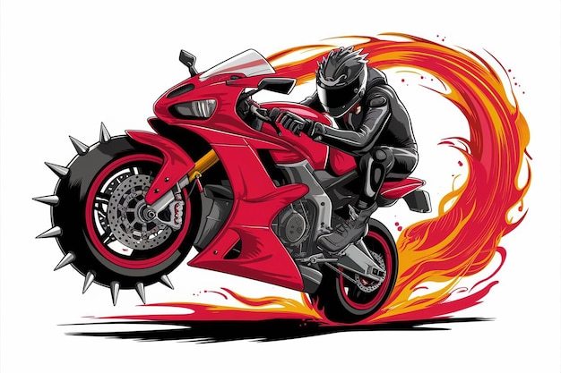 a drawing of a motorcycle with a flame design on the back