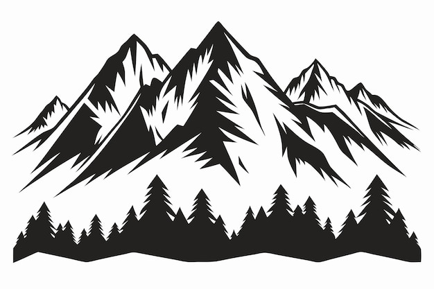 a drawing of a mountain with a black and white background