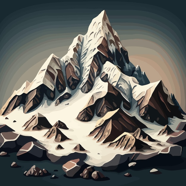 A drawing of a mountain with snow on it