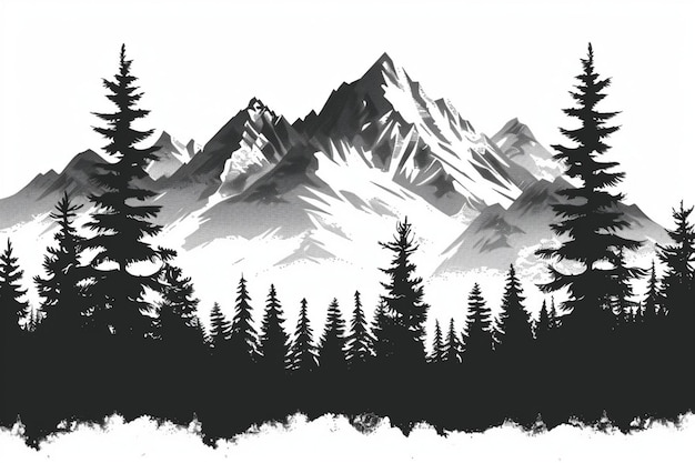 Vector a drawing of a mountain with trees in the background