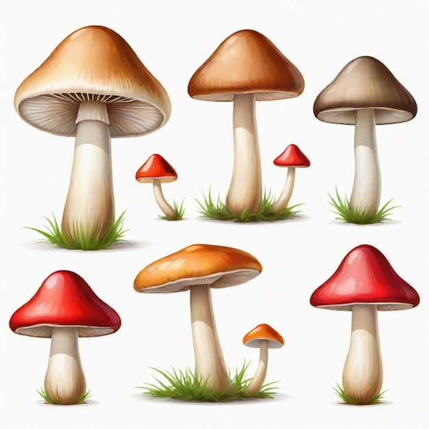 Vector a drawing of mushrooms with a red top and a red one that says mushrooms