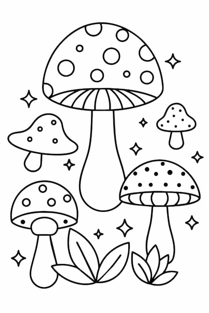 a drawing of mushrooms with a star on the top