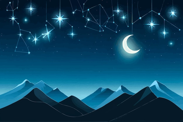 a drawing of a night sky with the stars and the moon