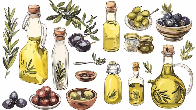 Vector a drawing of olives and olives from the collection of olive oil