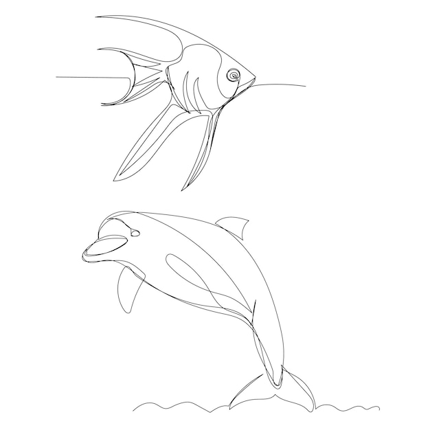 Drawing in one continuous line sea fish