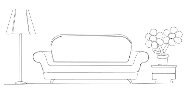 drawing of one line sofa living room sofa. Modern and simple