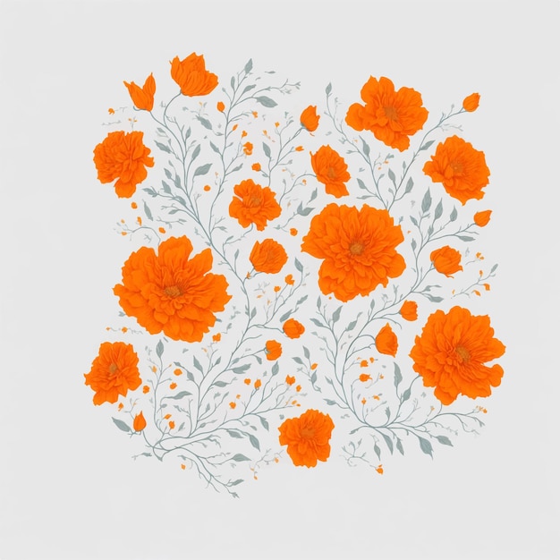 Vector a drawing of orange flowers with leaves and leaves on a white background