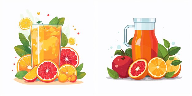 a drawing of oranges and apples with a jug of oranges