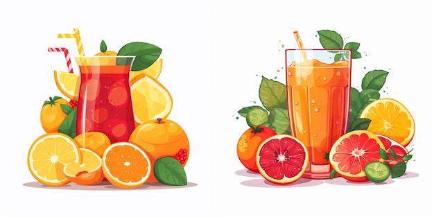 a drawing of oranges and a glass of juice with a straw