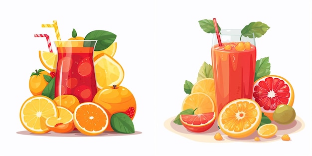 a drawing of oranges and a pitcher of juice with a straw