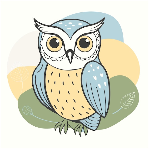 a drawing of an owl with a yellow and blue background