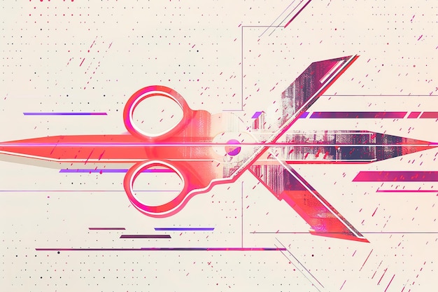 a drawing of a pair of scissors with a red and pink background