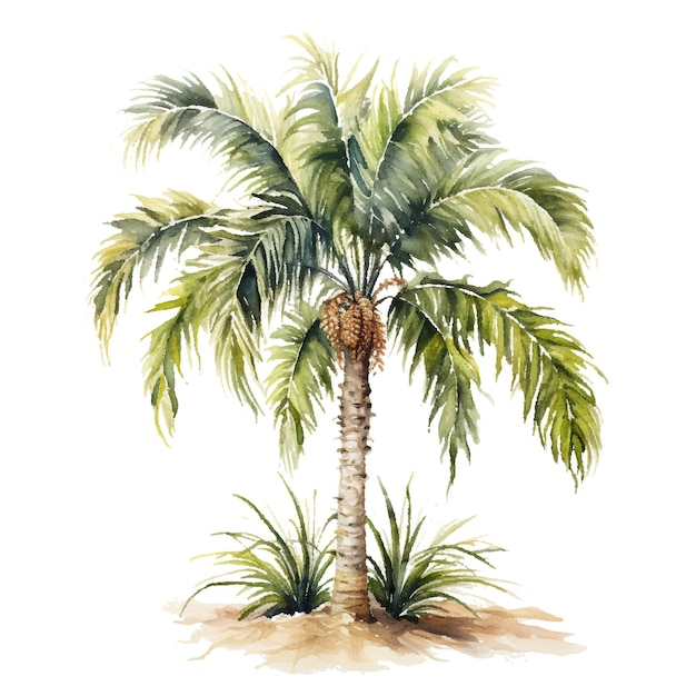 a drawing of a palm tree with green leaves