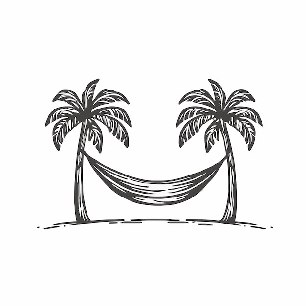 a drawing of palm trees and a hammock with a smile on it