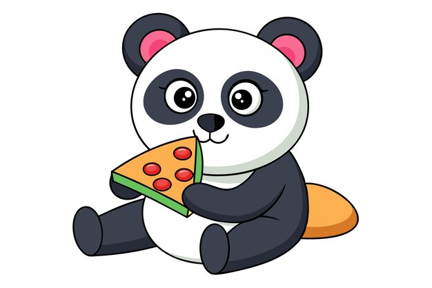 a drawing of a panda holding a slice of pizza