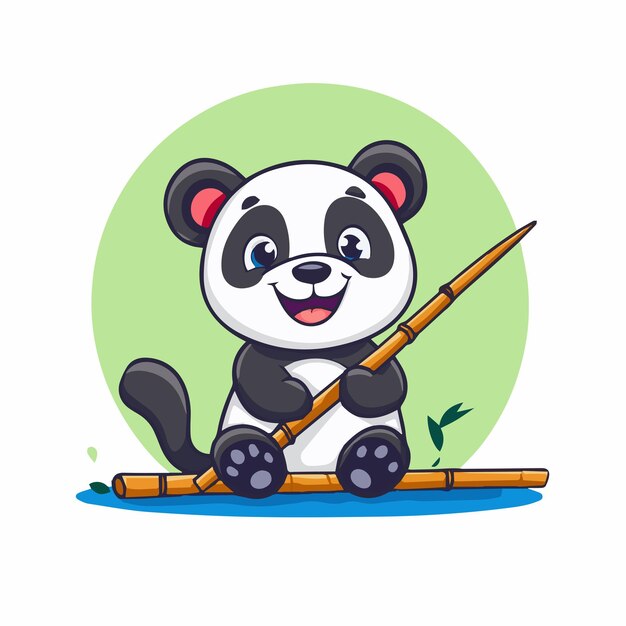 Vector a drawing of a panda with a stick and the word panda on it