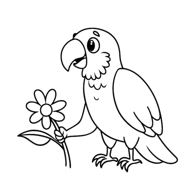 Vector a drawing of a parrot with a flower and a bird with a beak that says  parrot