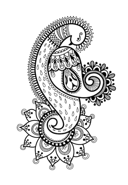 Drawing of peacock for henna mehndi tattoo decoration