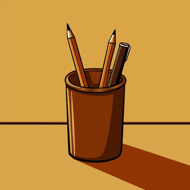 Vector a drawing of a pencil and pencils with a brown background