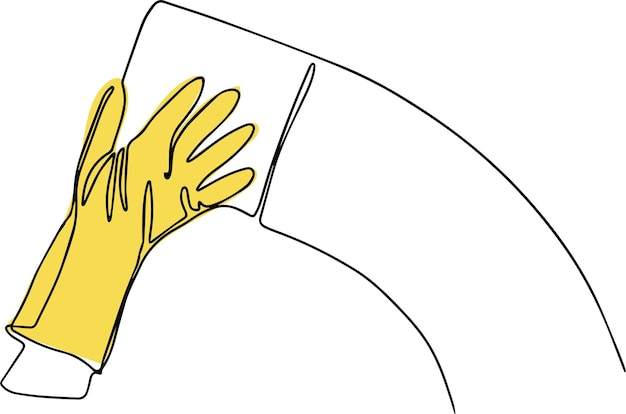 A drawing of a person cleaning a wall with a yellow glove.