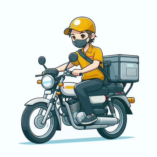 a drawing of a person on a motorcycle with a box on the front