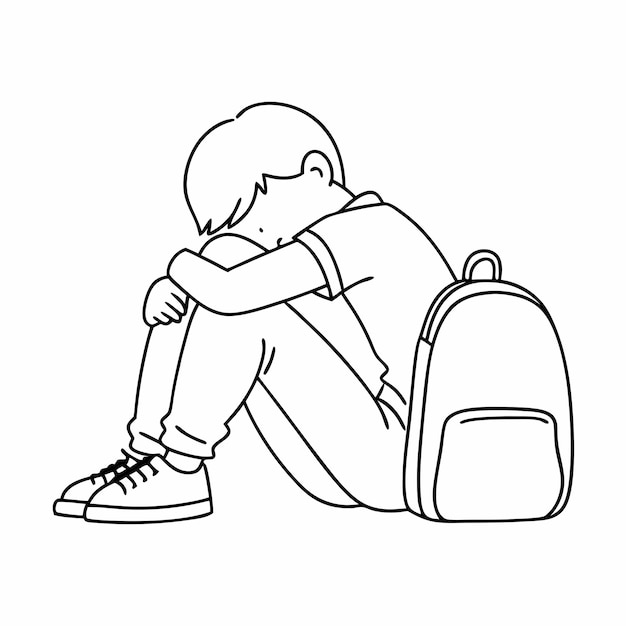 Vector a drawing of a person sitting with a backpack on it