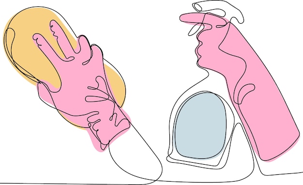 A drawing of a person wearing pink gloves and a pink glove