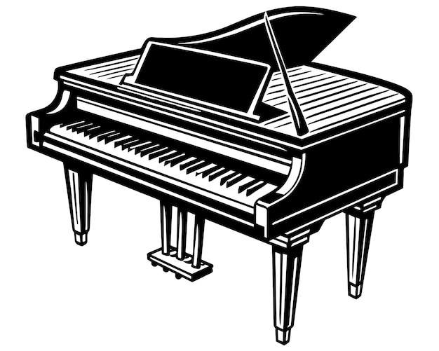 Vector a drawing of a piano with a black and white drawing of a piano