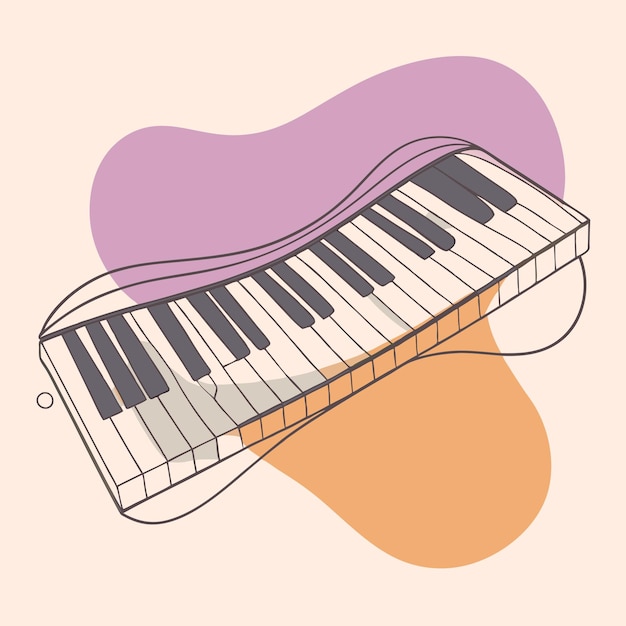 Vector a drawing of a piano with a purple background and a purple and pink object in the middle