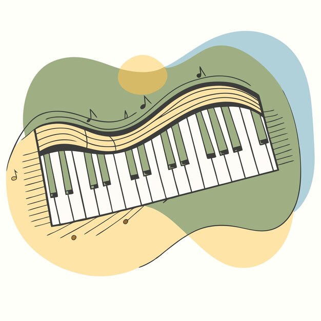 Vector a drawing of a piano with the sun in the background