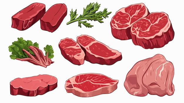 a drawing of a picture of meat and a bunch of parsley