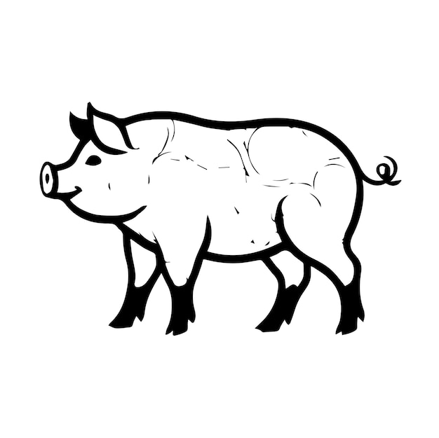 a drawing of a pig with a black outline on it