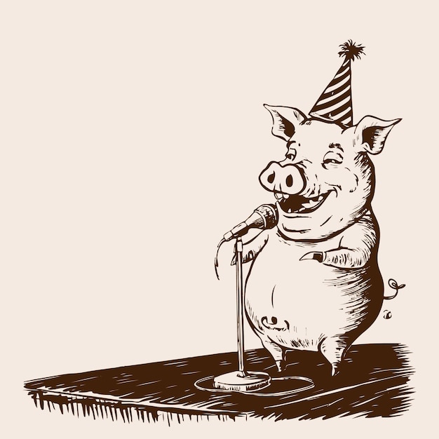 Vector a drawing of a pig with a party hat on it