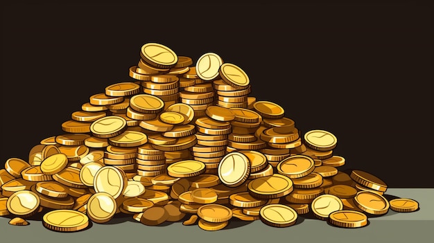 Vector a drawing of a pile of gold coins with a black background