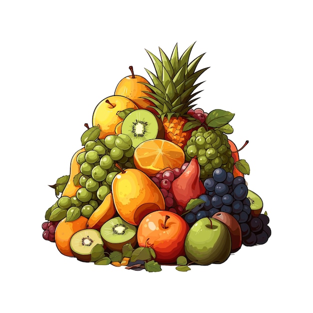 a drawing of a pineapple and some fruits