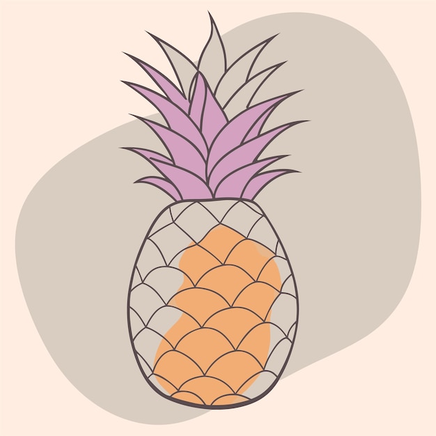 a drawing of a pineapple with a purple top that says pineapple on it