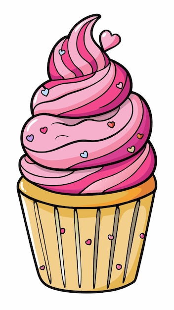 Vector a drawing of a pink cupcake with hearts and hearts on it