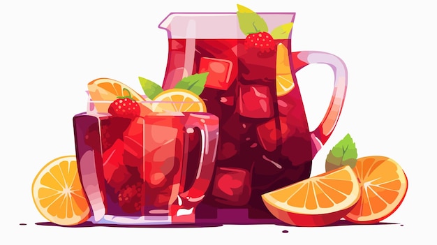 a drawing of a pitcher with a strawberries and a pitcher of juice