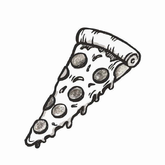 a drawing of a pizza with cheese and olives