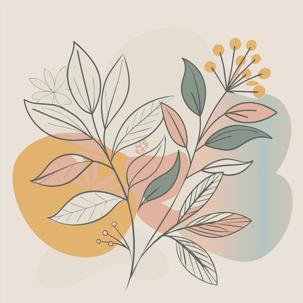 a drawing of a plant with leaves and flowers