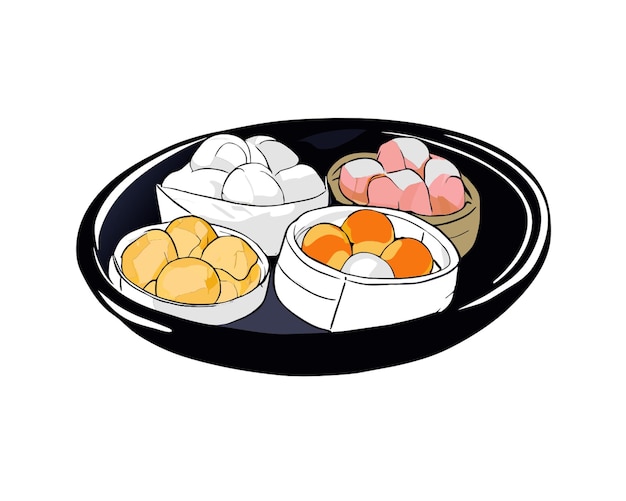 a drawing of a plate of eggs and eggs on a black plate