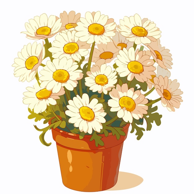 Vector a drawing of a pot with daisies in it