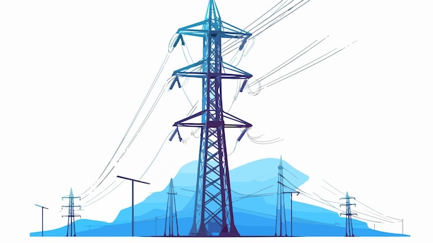 Vector a drawing of a power pole with mountains in the background