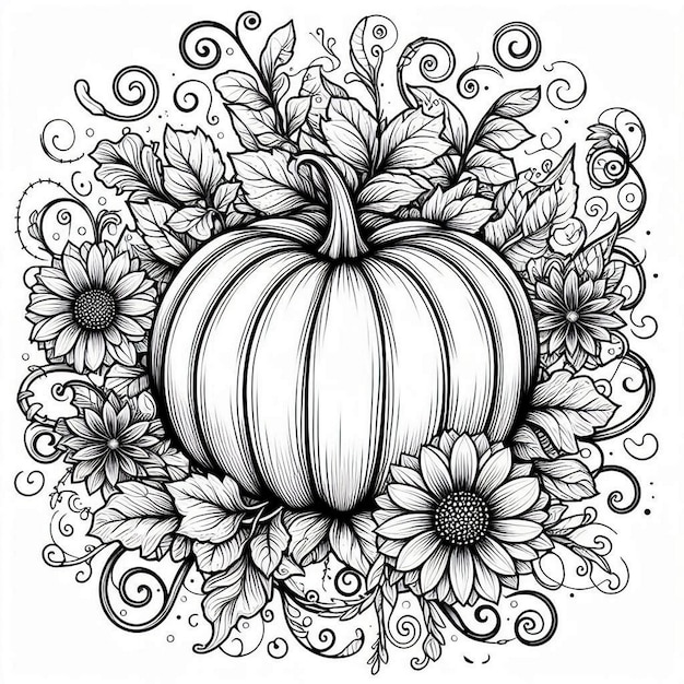 a drawing of a pumpkin that has a black and white drawing