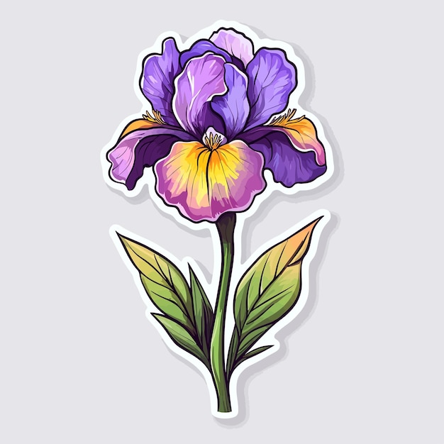 a drawing of a purple flower with yellow and purple leaves