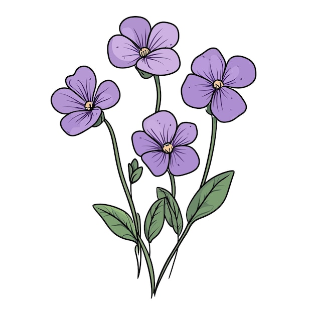 a drawing of purple flowers with a purple center