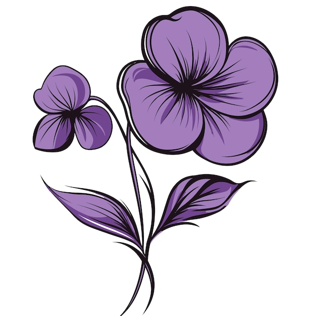 a drawing of purple flowers with a purple center