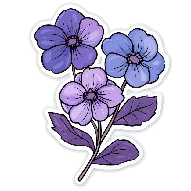 a drawing of purple flowers with a purple center