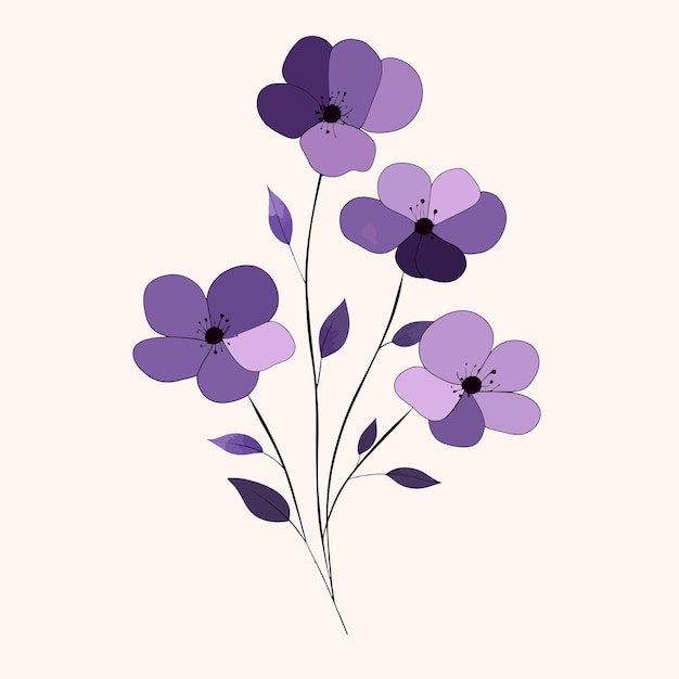 a drawing of purple flowers with purple and purple flowers